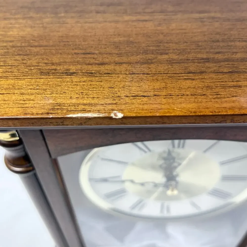 Seiko Baron Brown Wood Gold Mantel Pendulum Clock Dual Chimes QXQ034B New
